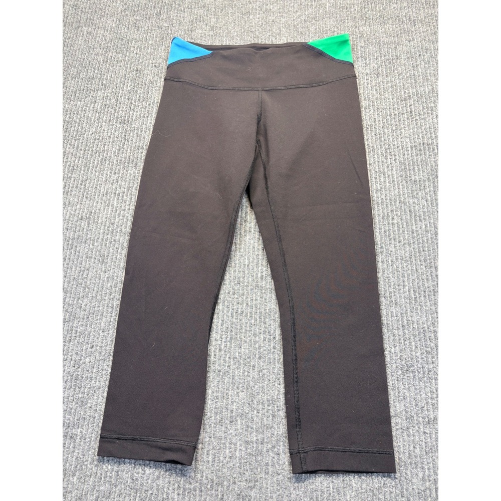 Lululemon Black Crop Leggings Multicolor Sunburst Waistband Yoga Pants Womens